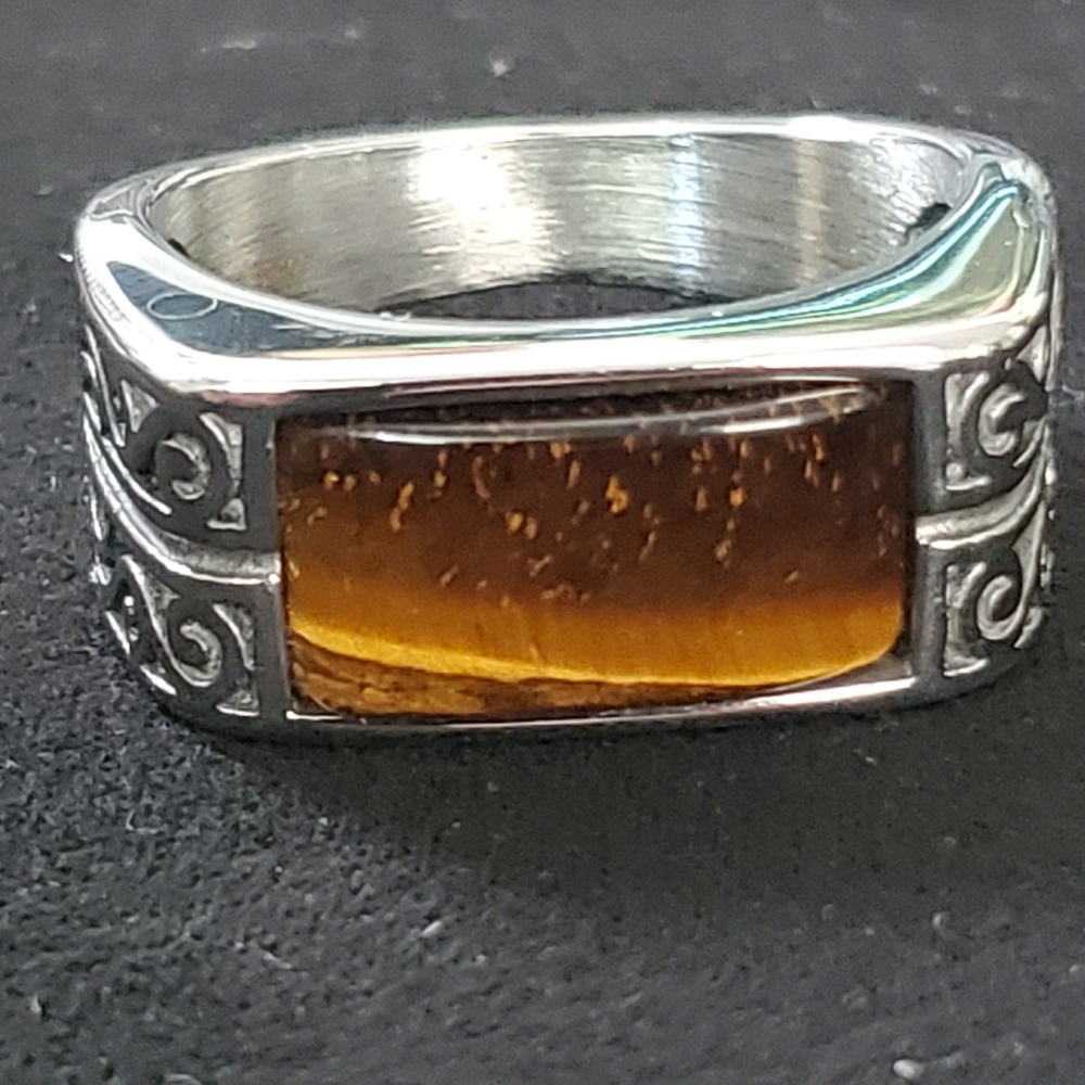 Men's Yellow Tiger's Eye Stainless steel Ring - Picture 1 of 7